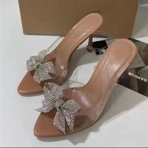 Zara Women's Transparent Heels with Glittering Silver Bow size 38